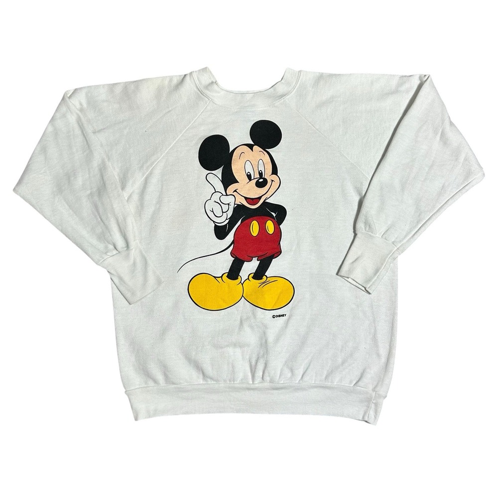 Vintage‎ Disney Mickey Mouse Sweatshirt Adult Size Large White Pullover 80s USA